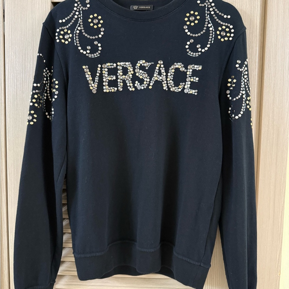 Gianni Versace Black Embellished Italy Sweatshirt